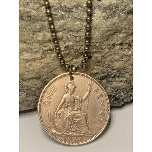 1948 UK  Real Circulated Large Penny Coin Pendant. King George VI. Great Gift 🎁